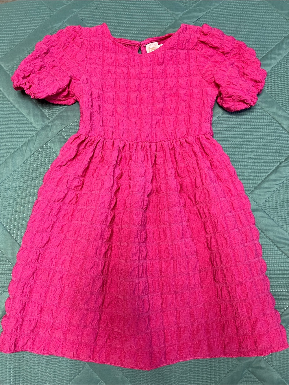 wonder nation Bright Hot Pink Textured Puff-Sleeve Dress
